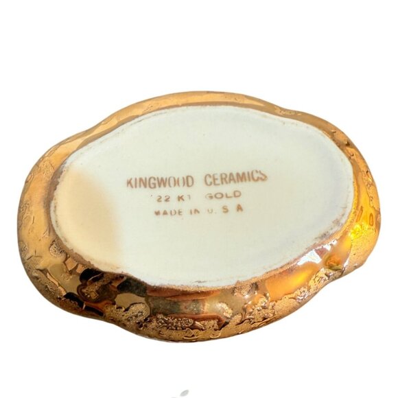 MCM Kingwood Ceramics Trinket Box 22K Weeping Gold Regency Vanity Dish VTG USA - Picture 3 of 15
